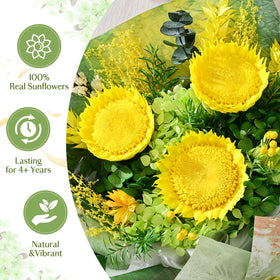 Yastouay sunflowers in premium gift box with card, ready for gifting.