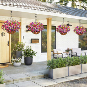 Yastouay two-pack hanging baskets install easily on patios and yards.