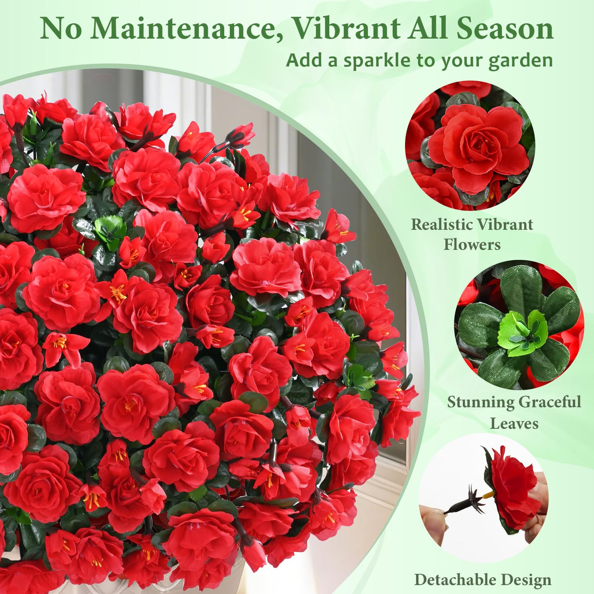 Yastouay UV-resistant artificial flowers endure bright sun with color.