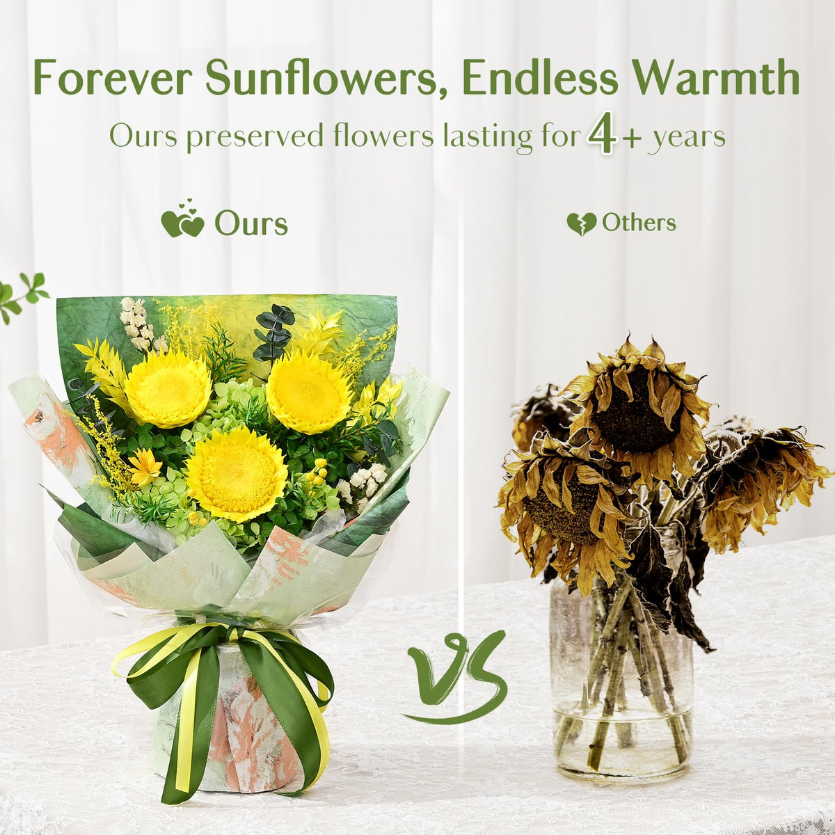 Yastouay preserved sunflowers brightening a desk for daily joy.
