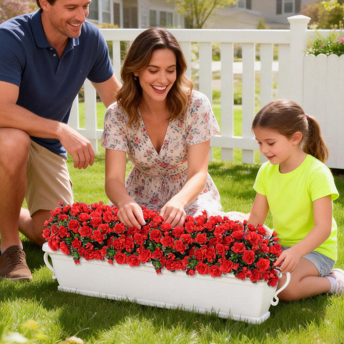 Yastouay weatherproof faux plants survive rain and sun outdoors.