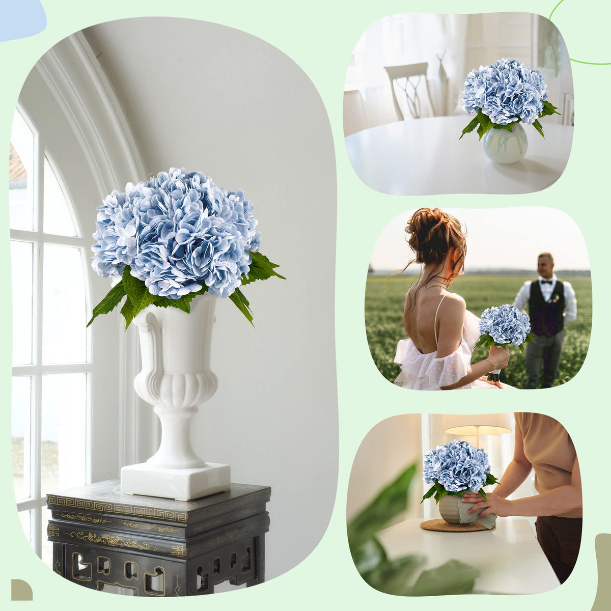 Yatim blue hydrangea flowers used as home decor accent