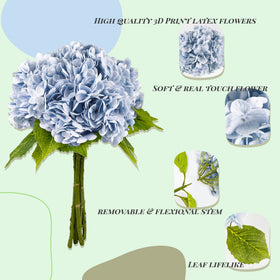 Blue hydrangea centerpieces arrangement using Yatim faux flowers