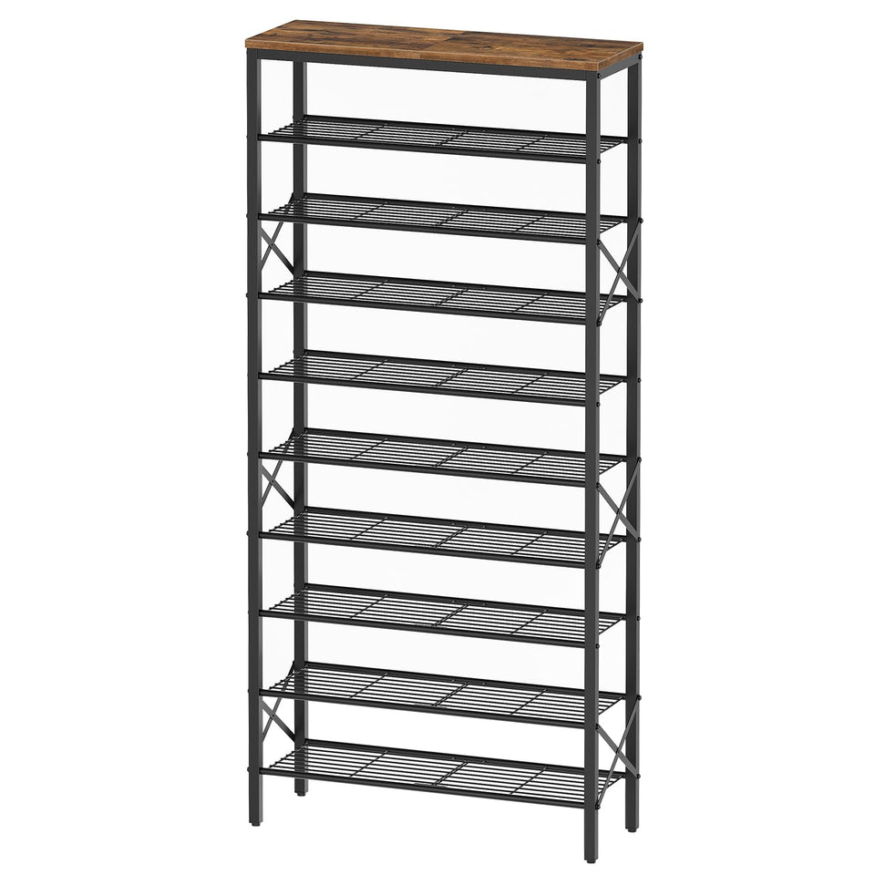 YATINEY 10-tier shoe rack front view shows full-height organization for families