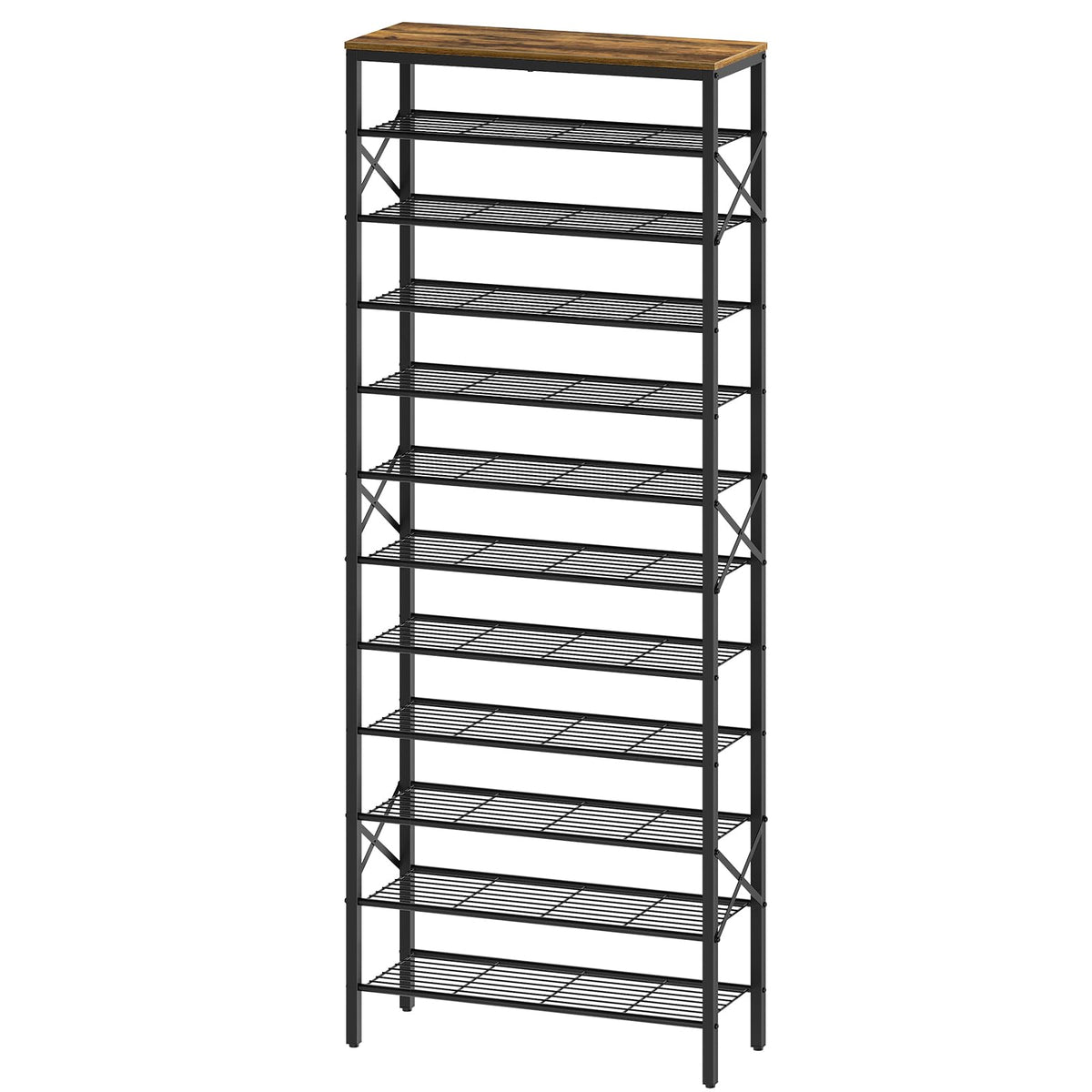 YATINEY 12-tier shoe rack front view shows spacious shelves for organized footwear.