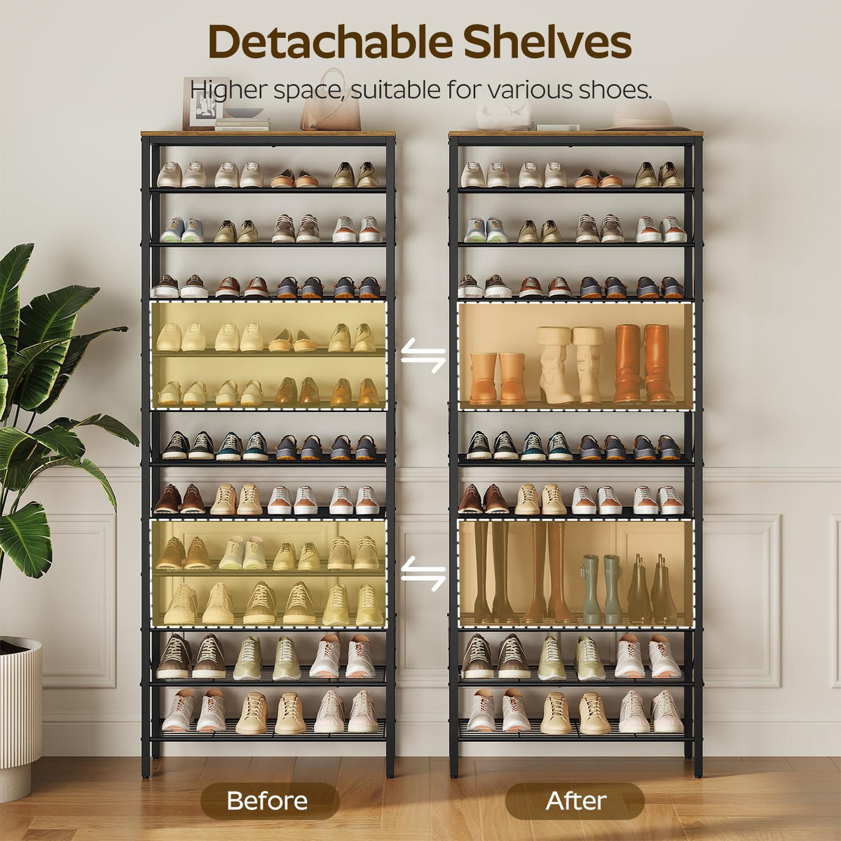 YATINEY mesh shelves image illustrates breathable storage and even weight distribution.