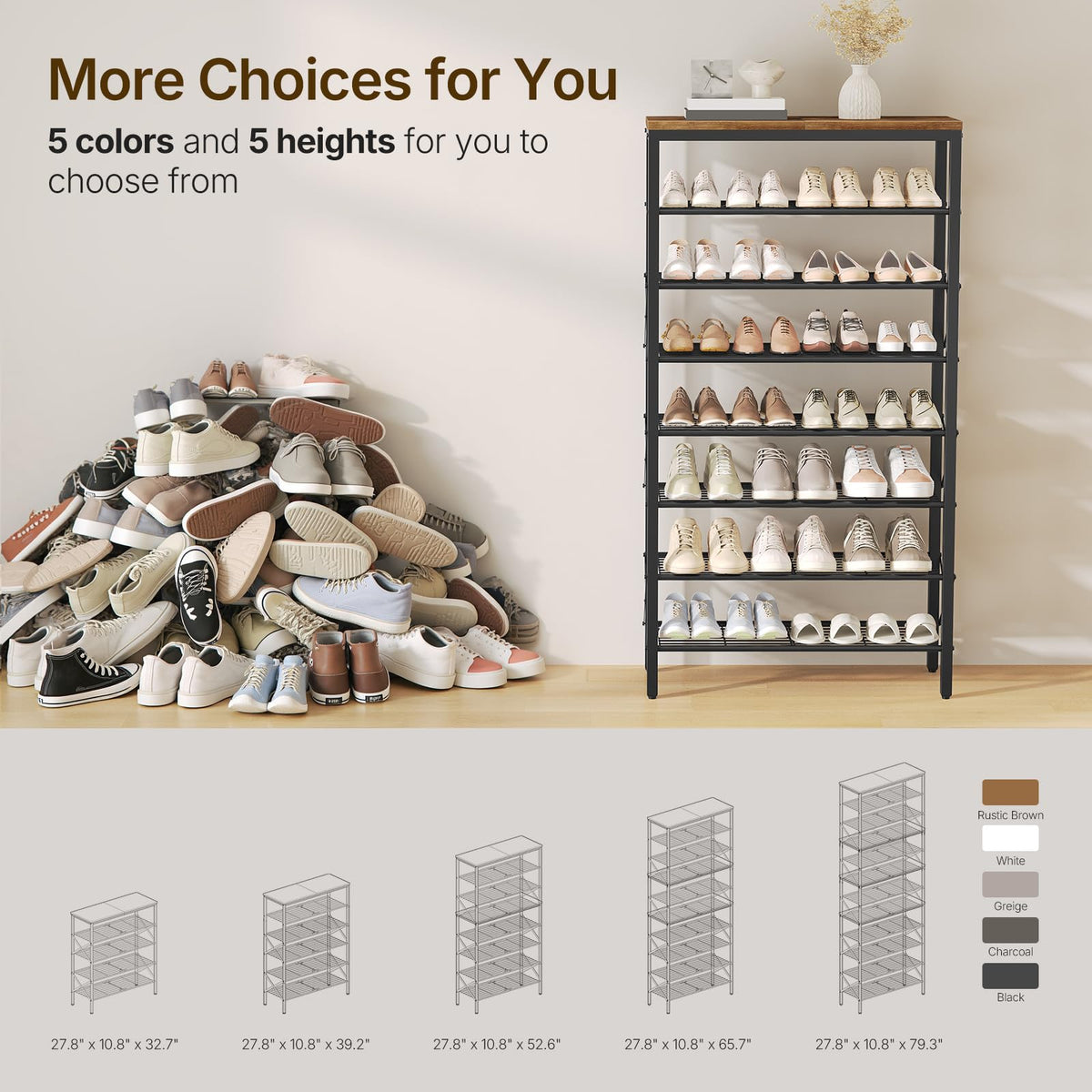 YATINEY eight shelves maximize capacity for family footwear.