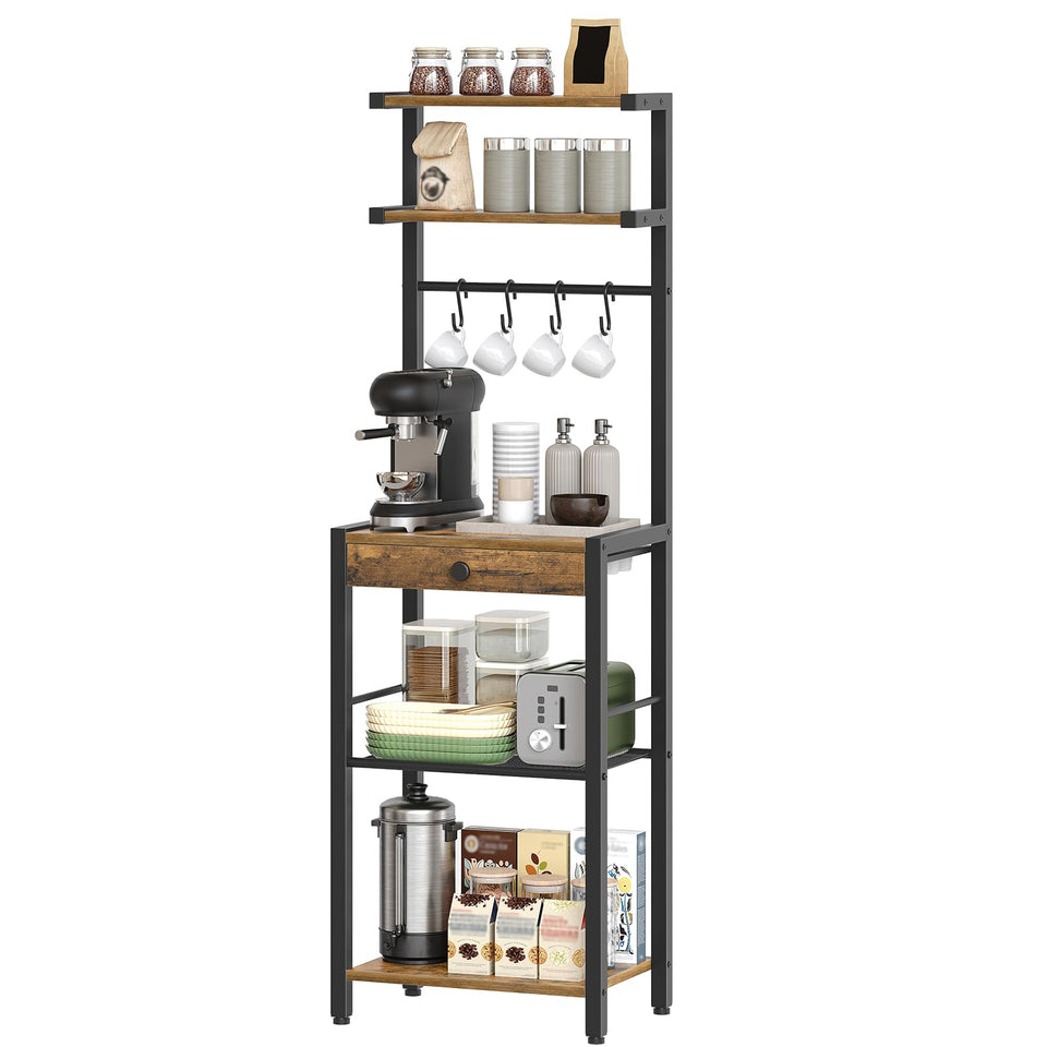 YATINEY Bakers Rack with 5-tier design for compact kitchen storage.