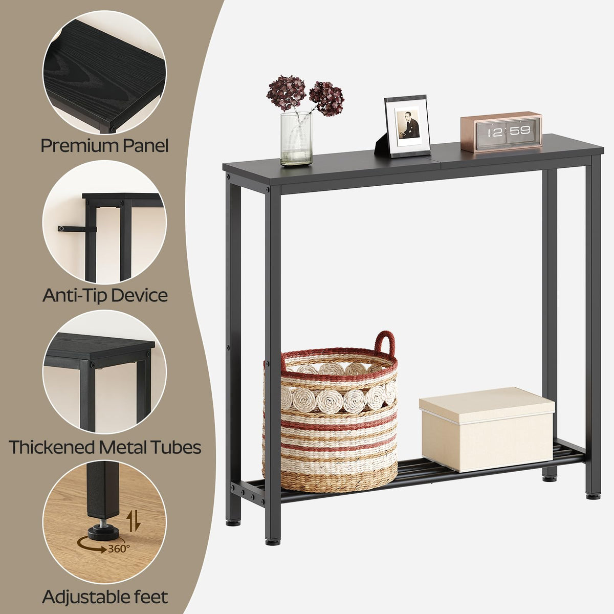 Adjustable feet on YATINEY console table protect floors