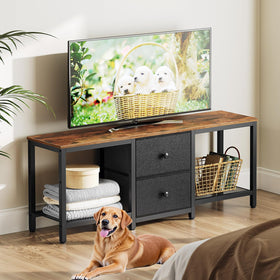 YATINEY DS02BR TV stand with drawers open for organized storage.