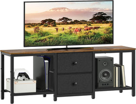 YATINEY DS02BR TV stand in rustic brown supports up to 55-inch televisions.