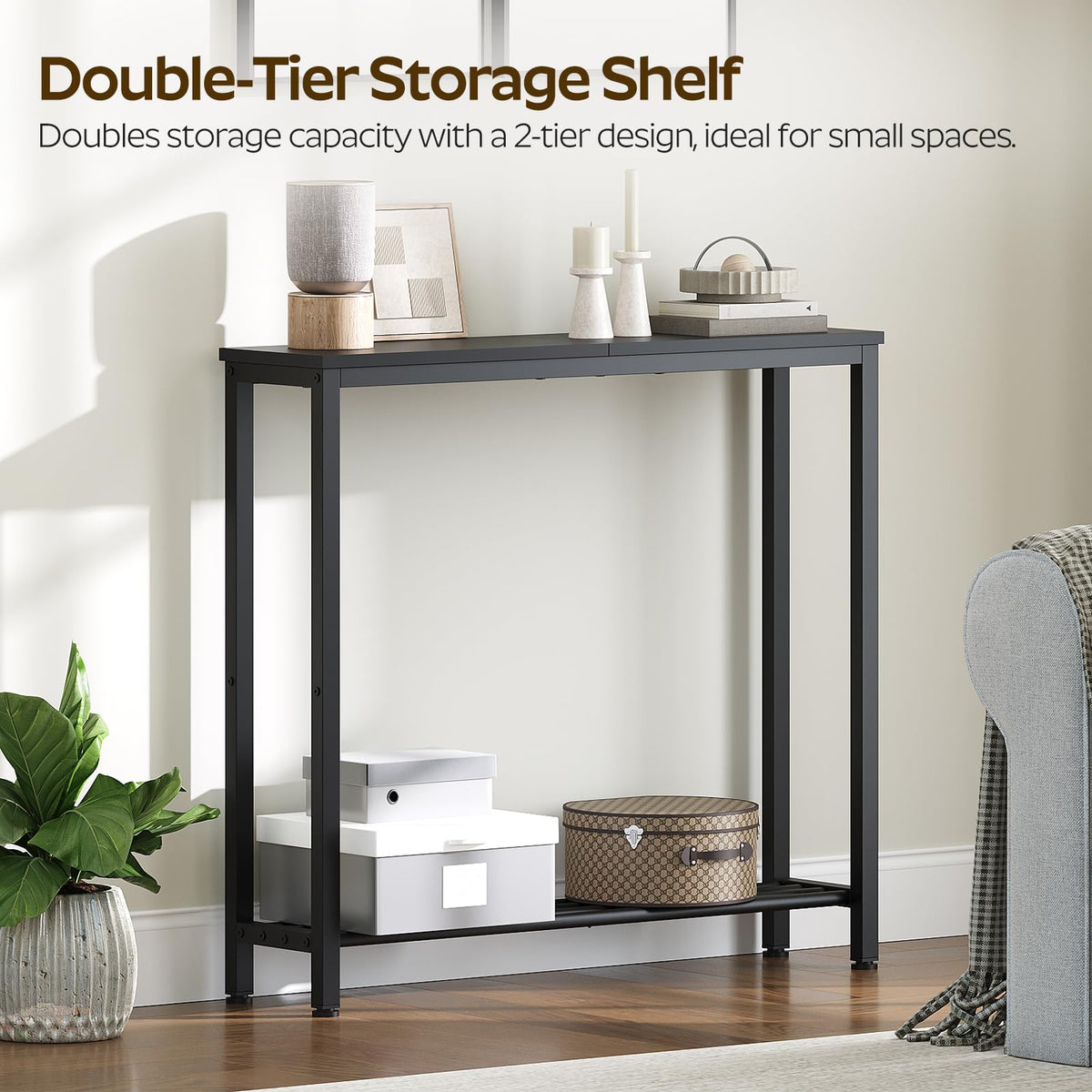 Anti-tip device on YATINEY console table for safe placement