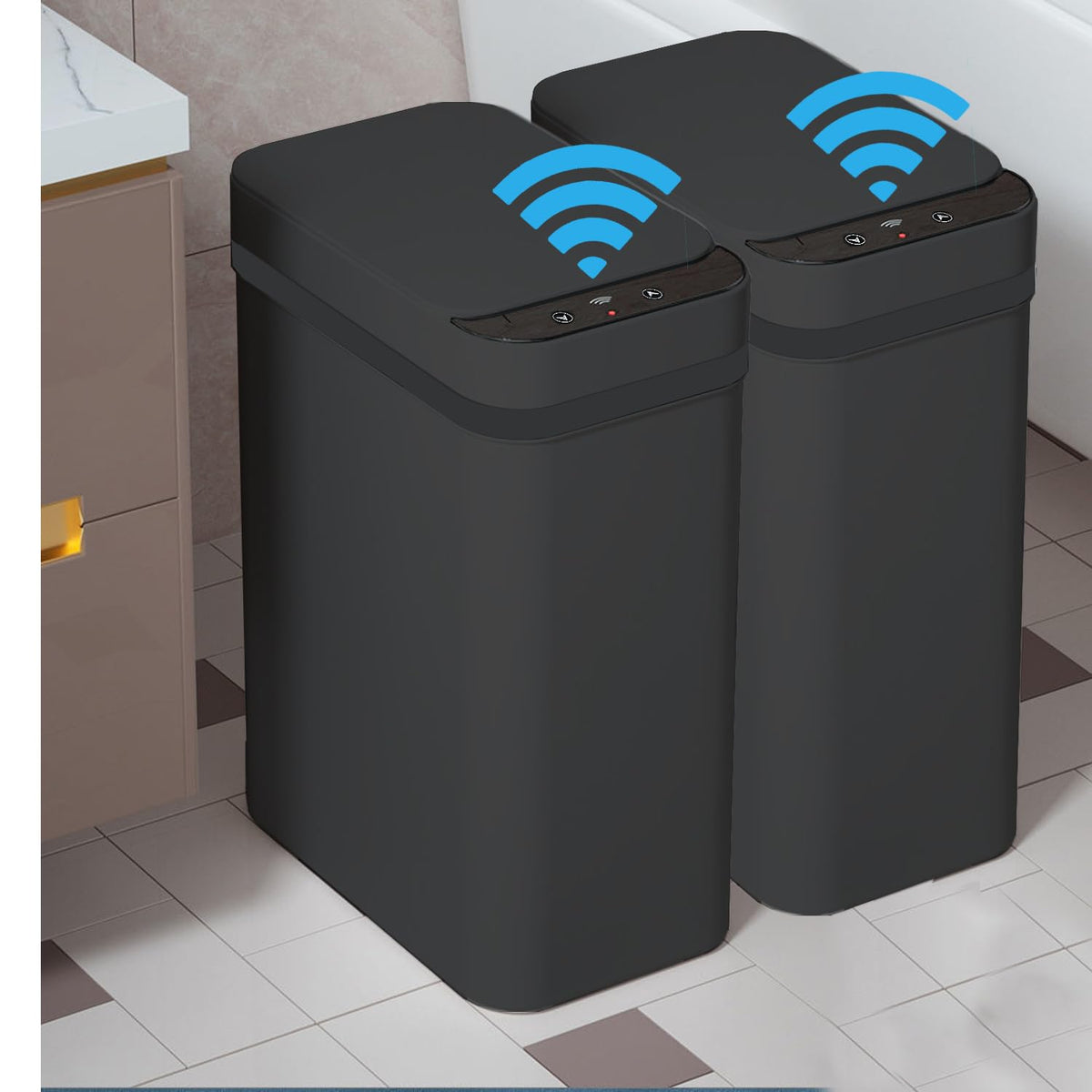 Yatmung skinny trash bin with sensor lid for hands-free waste disposal.
