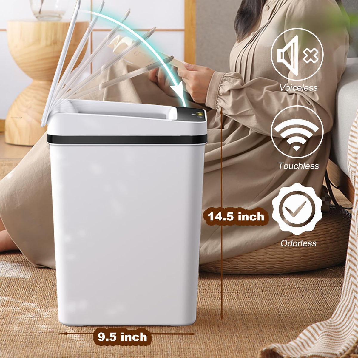 Yatmung Trash Can features a smooth finish that blends with decor.
