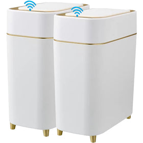 Yatmung two-pack automatic trash can with motion sensor for touchless disposal.
