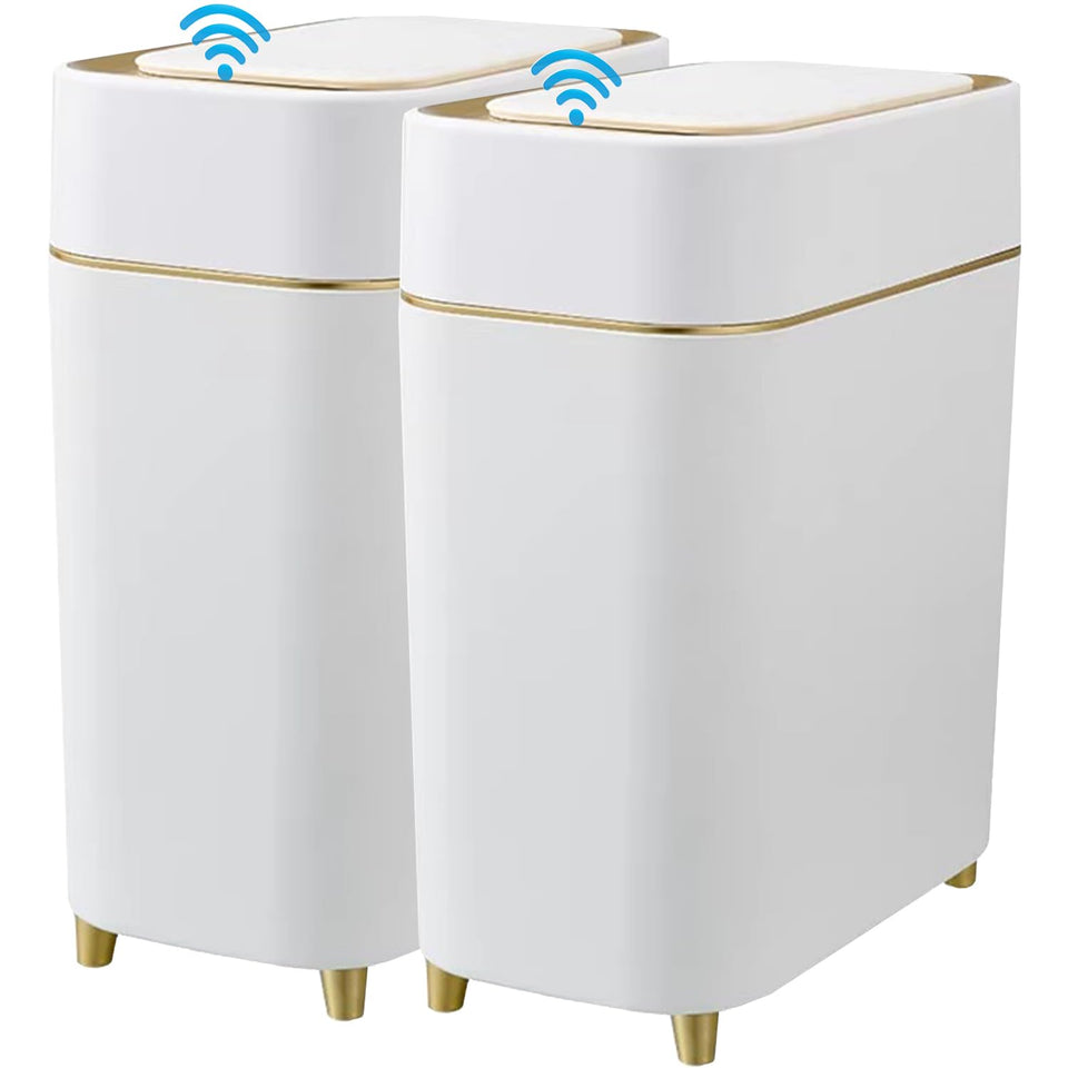 Yatmung two-pack automatic trash can with motion sensor for touchless disposal.