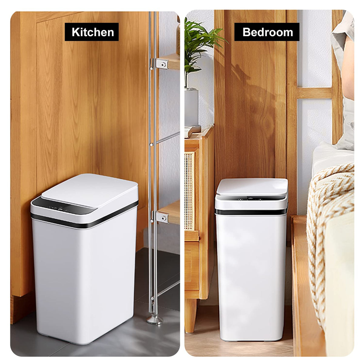 Yatmung white plastic trash can is easy to wipe clean.
