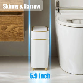 Yatmung white trash can with gold edge close-up highlighting premium decor.
