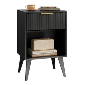 YAUKOMEL fluted nightstand front view emphasizes modern design and sturdy legs.