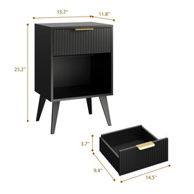 YAUKOMEL nightstand open shelf storage keeps remotes and glasses within reach.