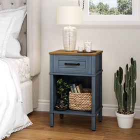 YAUKTAK blue end table with storage and drawer for compact spaces.