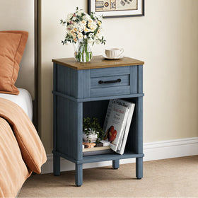 YAUKTAK blue nightstand drawer close-up shows smooth surface for easy cleaning.