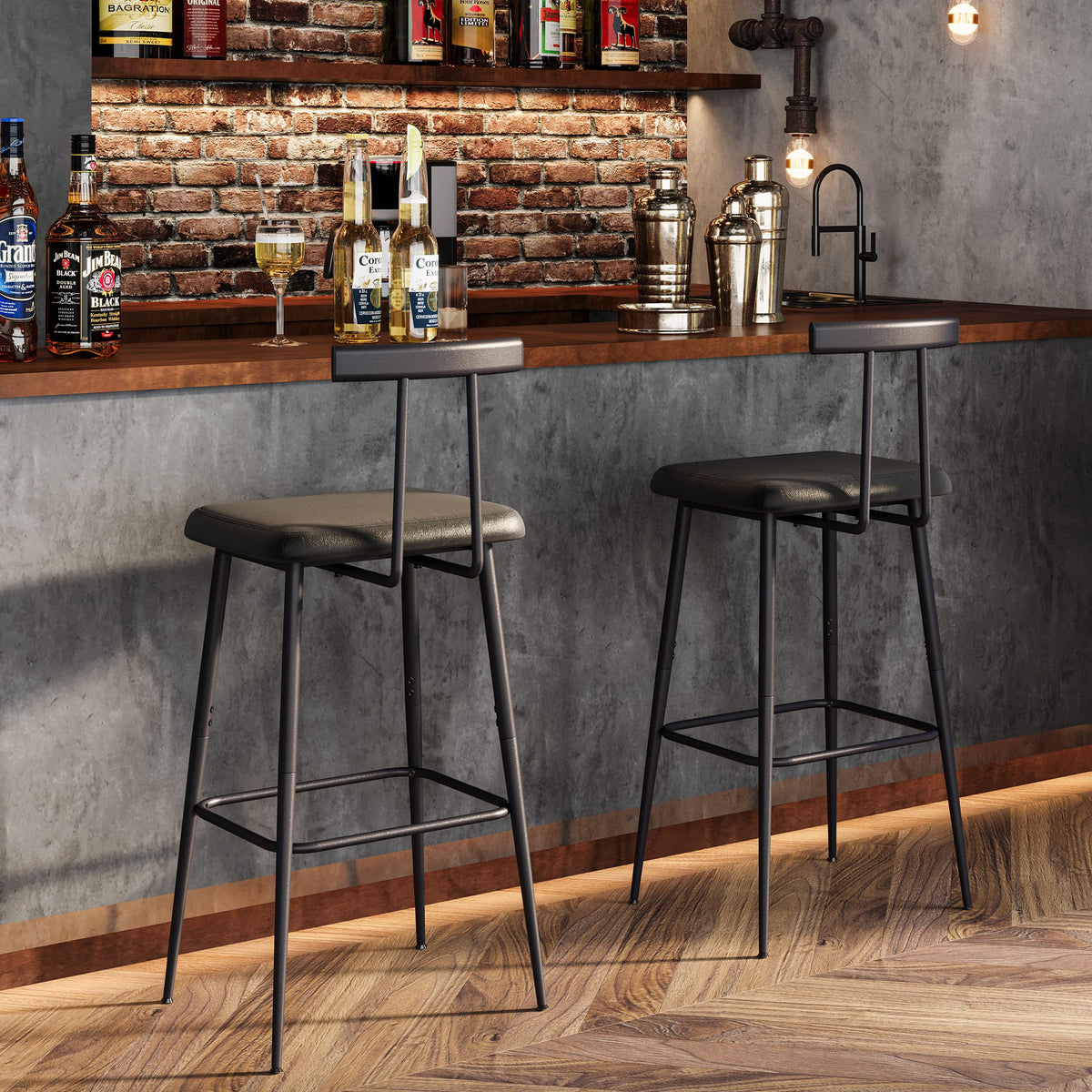 YAUKTAK bar stools set-2 industrial metal frame provides sturdy daily use
