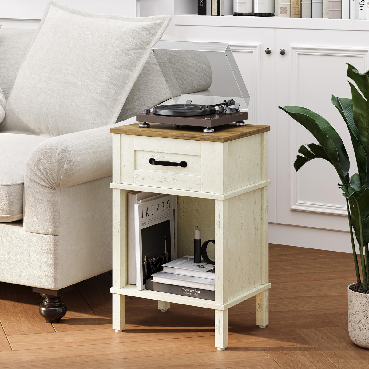 YAUKTAK bedside-table wood-finish detail suggests durable, easy-care surface