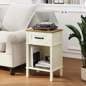 YAUKTAK bedside-table wood-finish detail suggests durable, easy-care surface