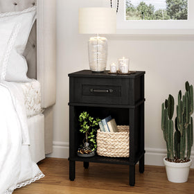 YAUKTAK black end table complements modern bedrooms with versatile storage.