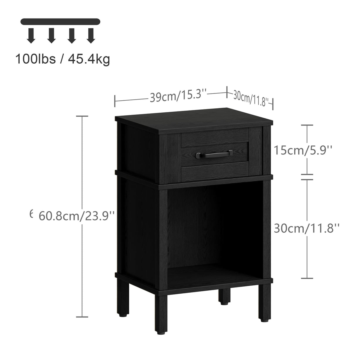 YAUKTAK nightstand in living room setup offers practical organization.