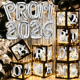 Yavxzvbw prom balloon boxes create a dramatic black backdrop for a party.