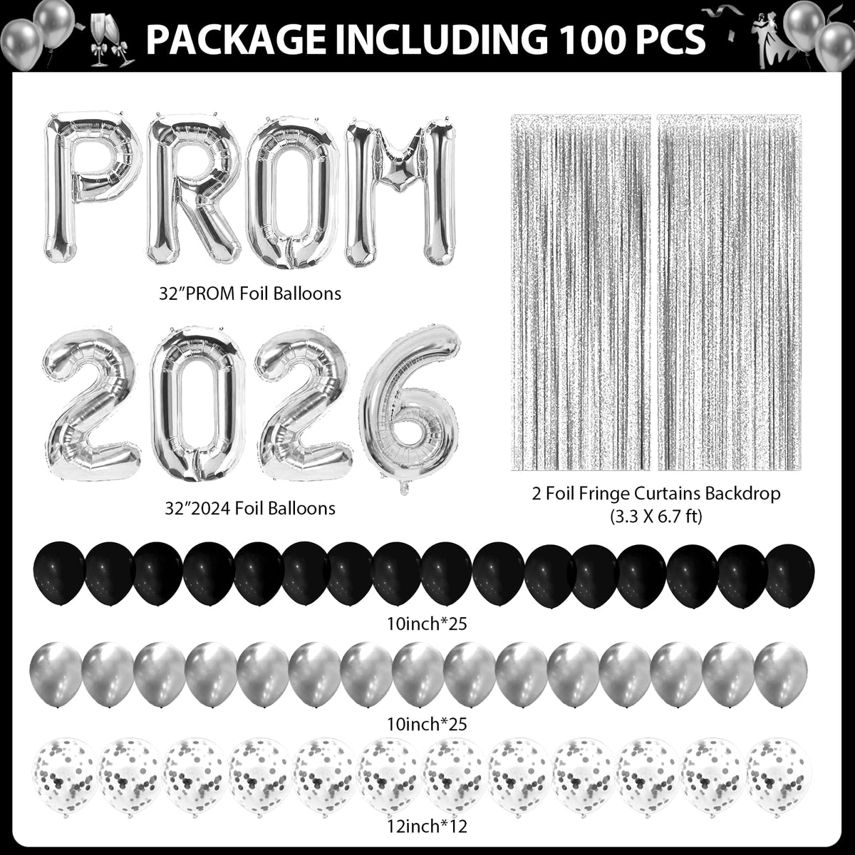 Yavxzvbw silver 2026 prom balloons add a glossy focal point for celebrations.
