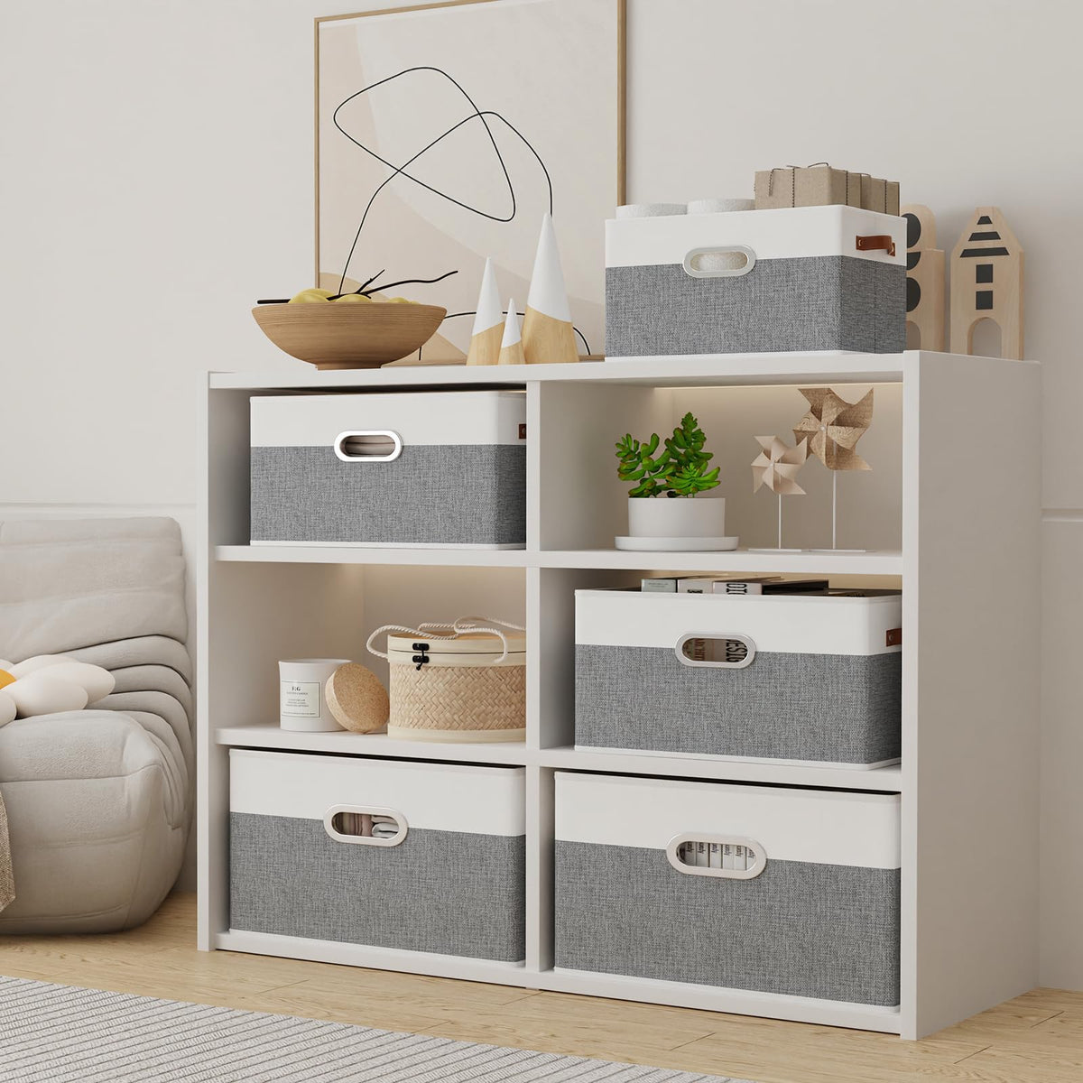 Yawinhe white/grey storage bin cube design fits standard shelves