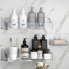 YAWSOUP acrylic shower shelves three-pack on-wall mount keeps shampoo organized and accessible