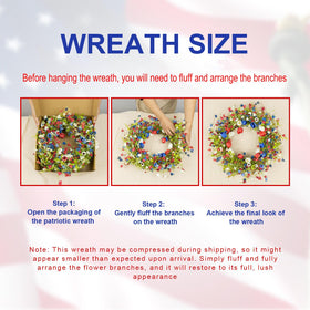 Yawwind Independence Day wreath features colorfast tulips for long lasting celebration decor.