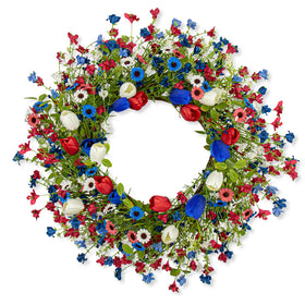 Yawwind patriotic wreath for front door with red white blue tulips, ideal for curb appeal.