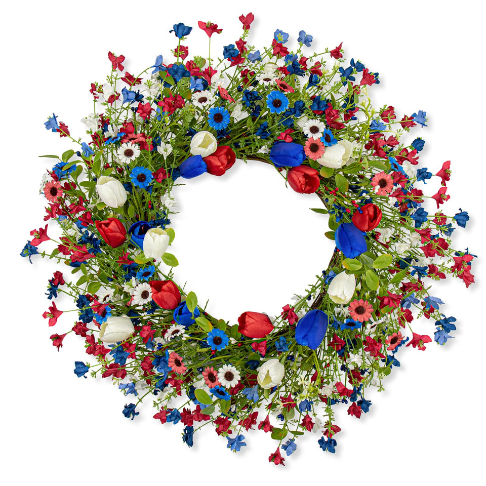 Yawwind patriotic wreath for front door with red white blue tulips, ideal for curb appeal.
