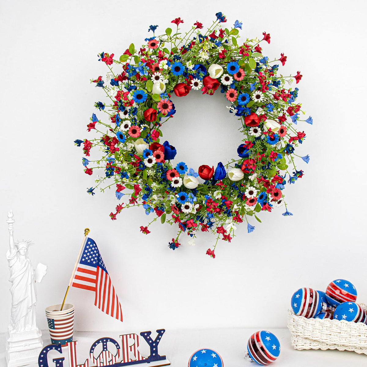 Yawwind wall decor wreath brightens indoor rooms with patriotic charm.