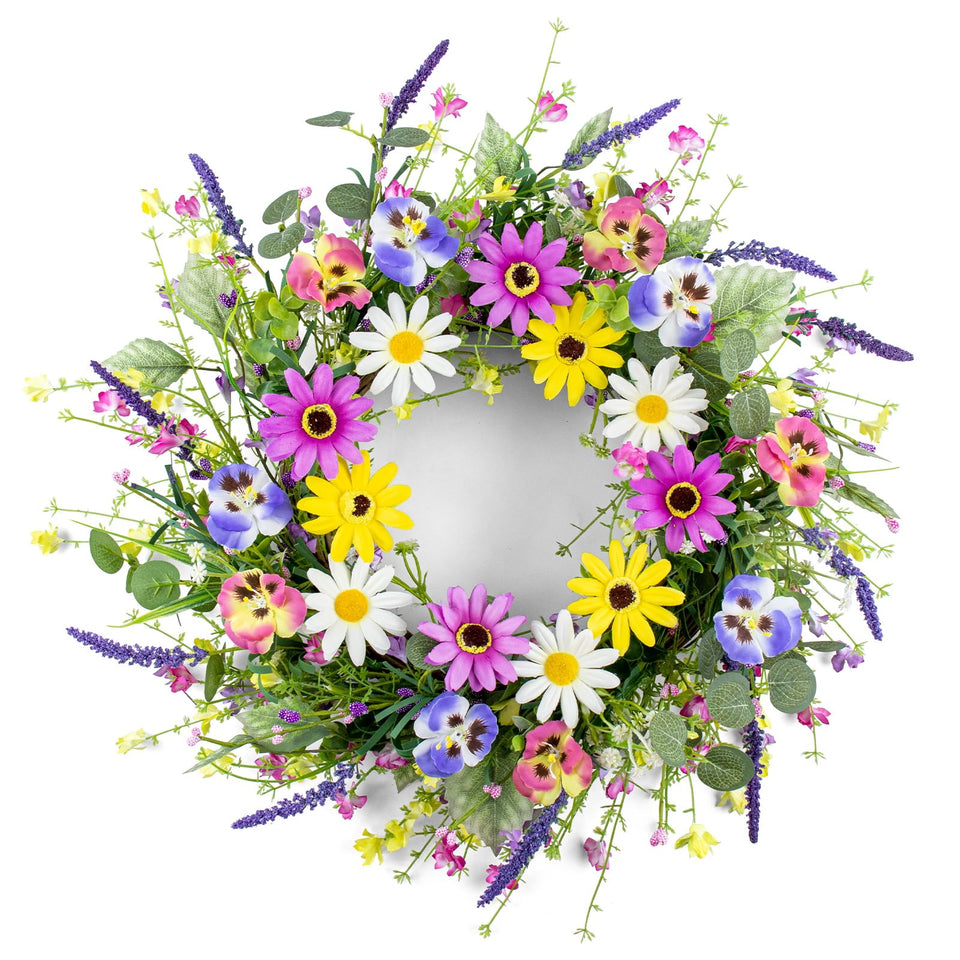 Yawwind wildflower summer wreath for front door with vibrant color palette.