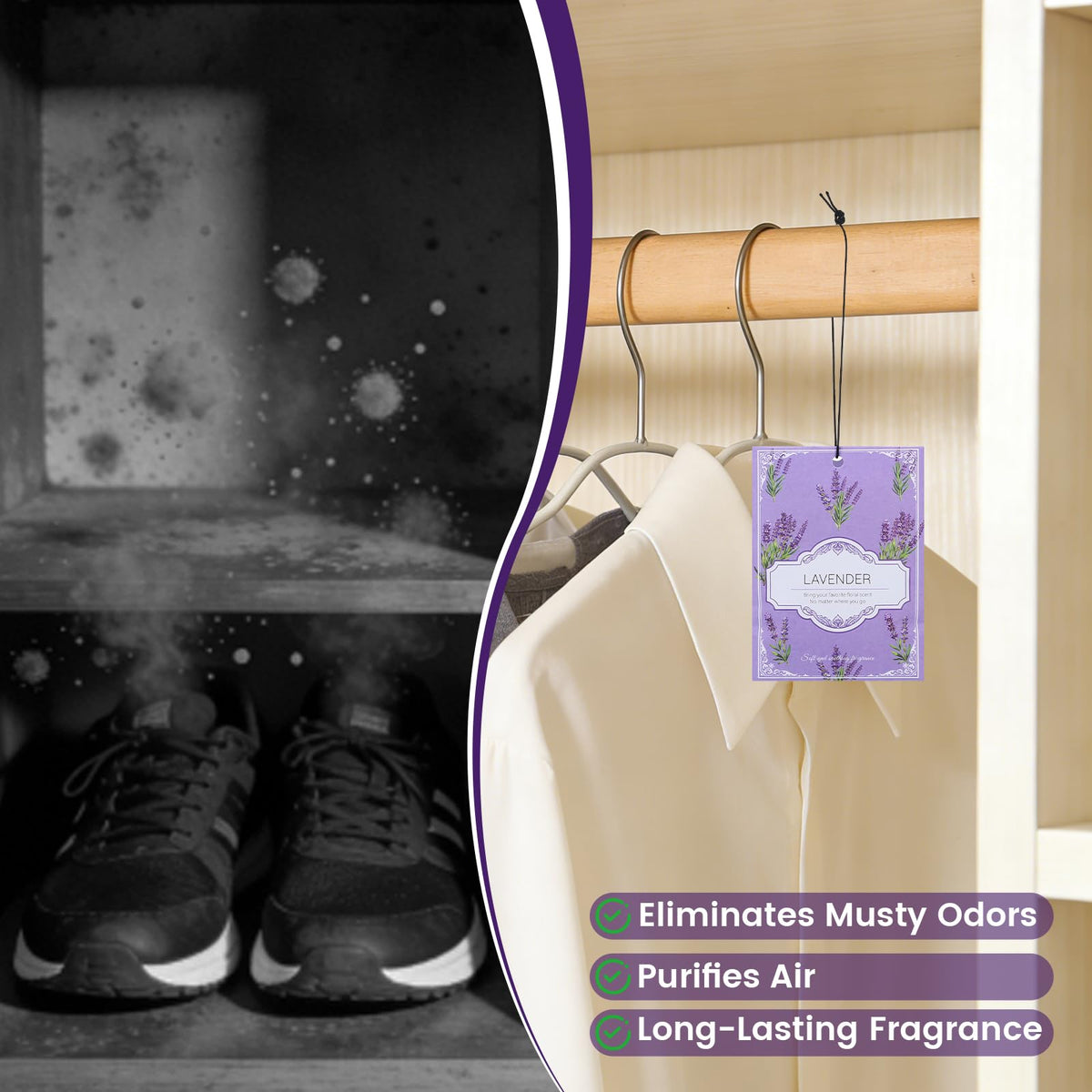 YAXUNDZ Lavender sachet on wardrobe shelf keeps fabrics smelling clean and natural