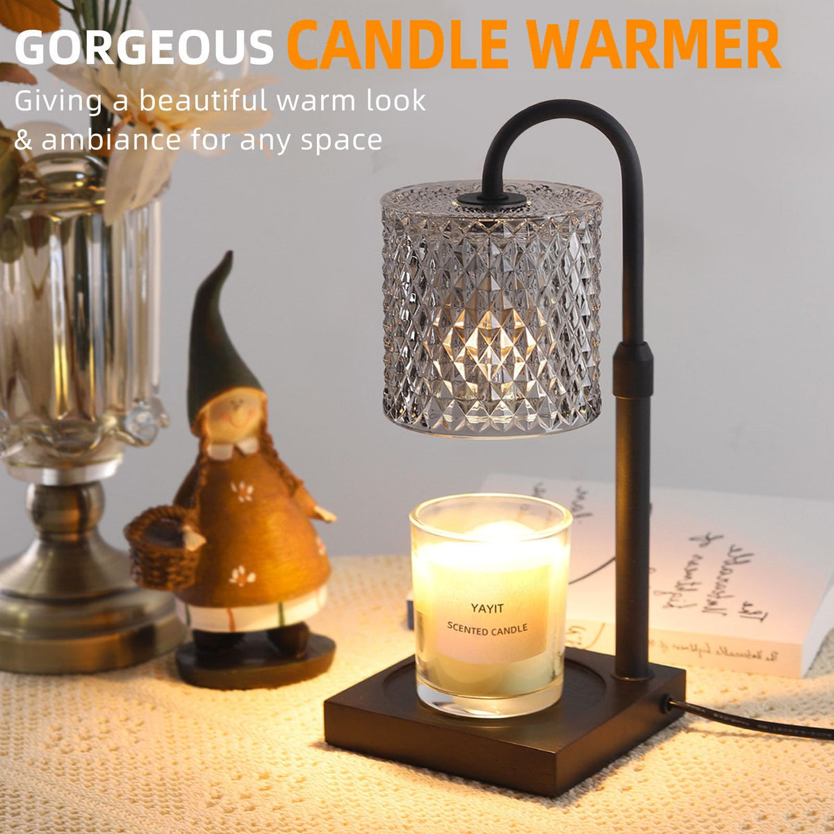 YAYIT candle warmer lamp dimmer control highlights adjustable brightness for moodful aroma.
