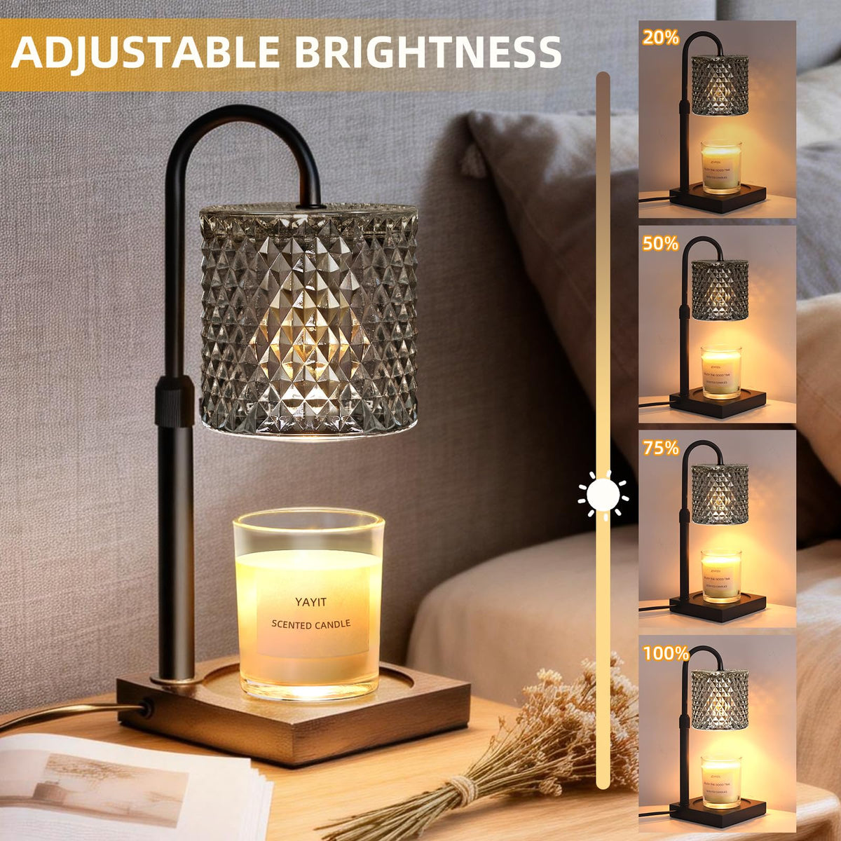 YAYIT candle warmer lamp wooden base blends with décor stylishly.