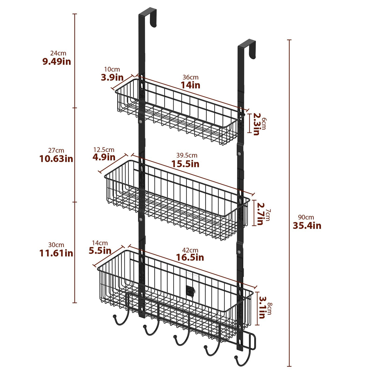 YBING spacious door storage behind any doorway with baskets