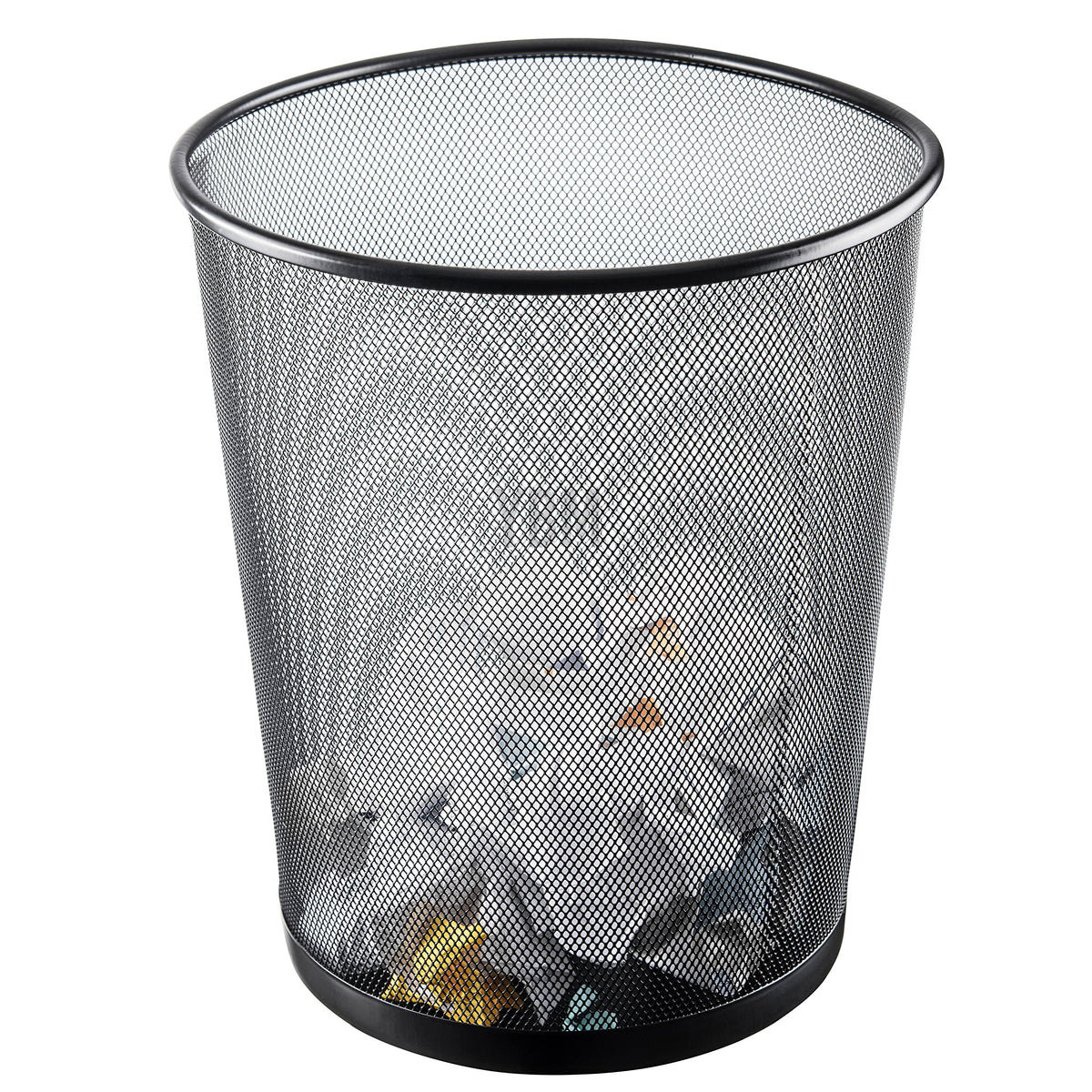 YBM HOME mesh wastebasket round side view showing sturdy steel construction