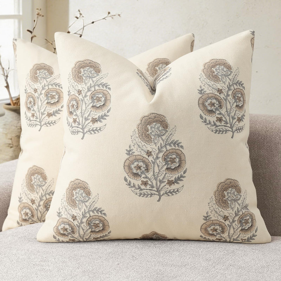 YCOLL vintage floral pillow cover close-up weave for durable comfort
