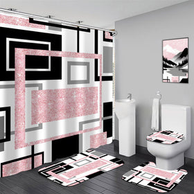 Yddsky pink geometric shower curtain showing waterproof fabric for a stylish bathroom