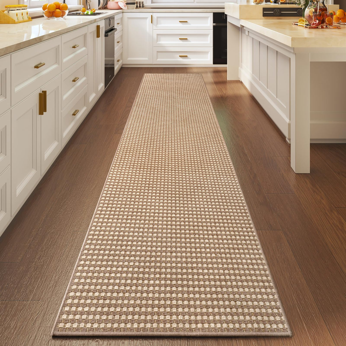 YDKGL boho-woven kitchen runner showcases soft texture and easy cleanability.