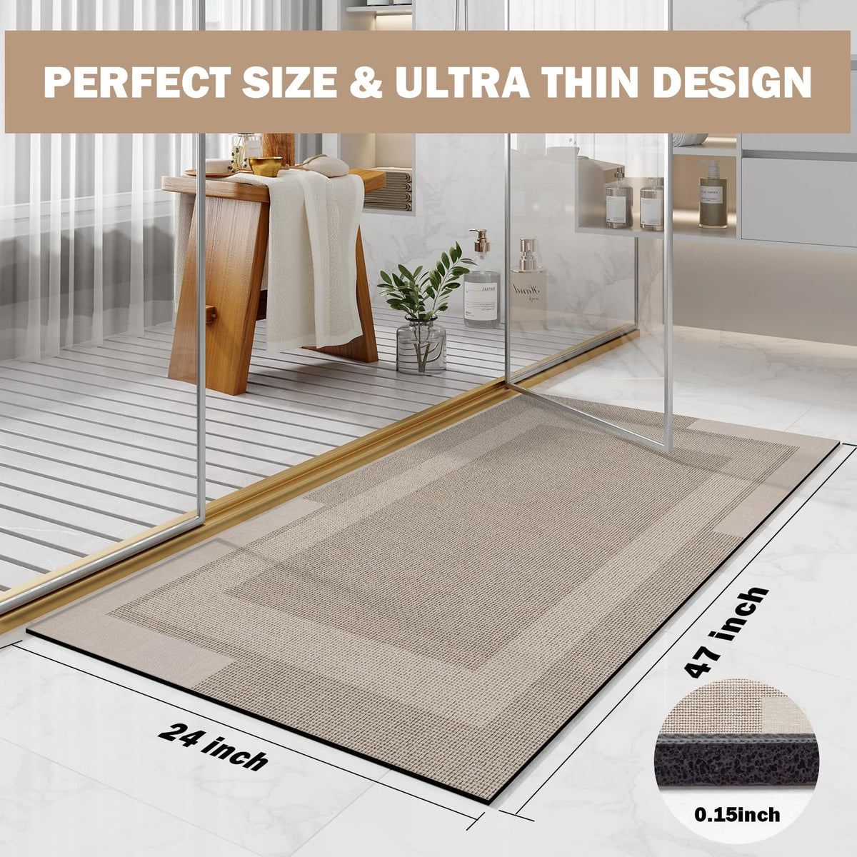 YDKGL ultra-thin bath mat 0.15 inch fits neatly under doors
