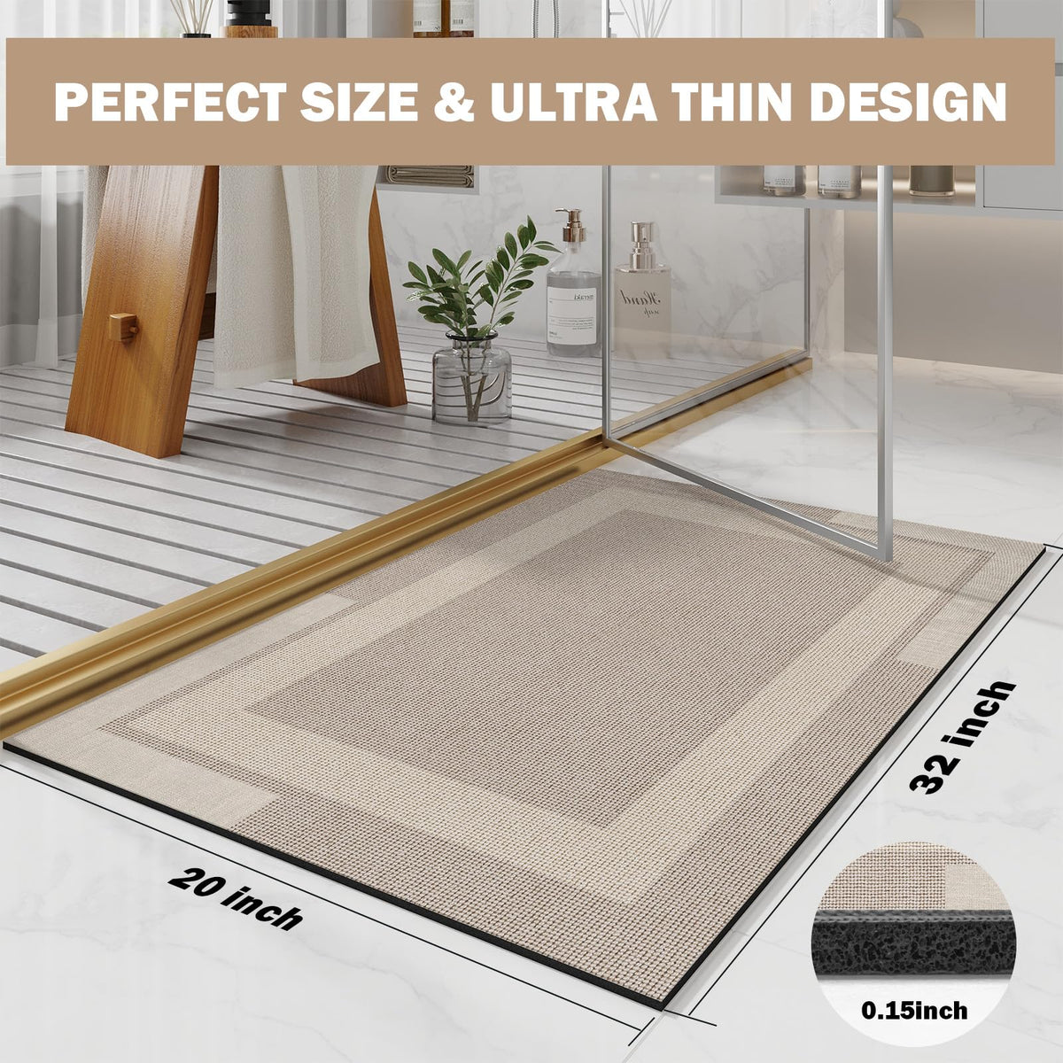 YDKGL ultra-thin 20x32 bath rug designed to fit under doors